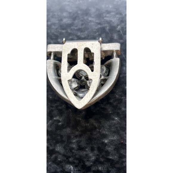 Vtg Base Metal Art Deco Rhinestone Dress Purse Or Hat Clip Square Rhinestones - Picture 3 of 5